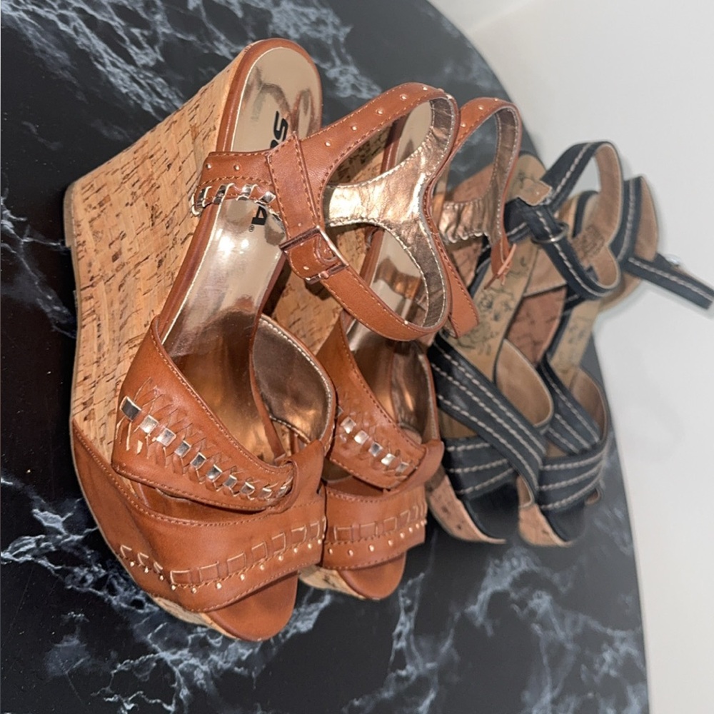 Soda Women's Wedge Sandals Brown Sz 7.5 & Jellypop Black Wedge Sz 7 LOT OF 2 - Picture 4 of 13